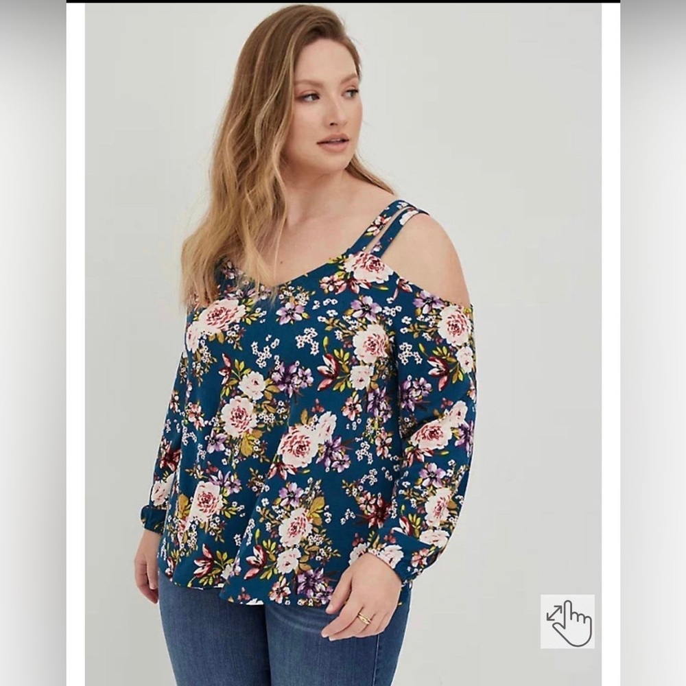 Strappy Long Sleeve Cold Shoulder Floral Peasant Top size 4 boho 26/28 flowy